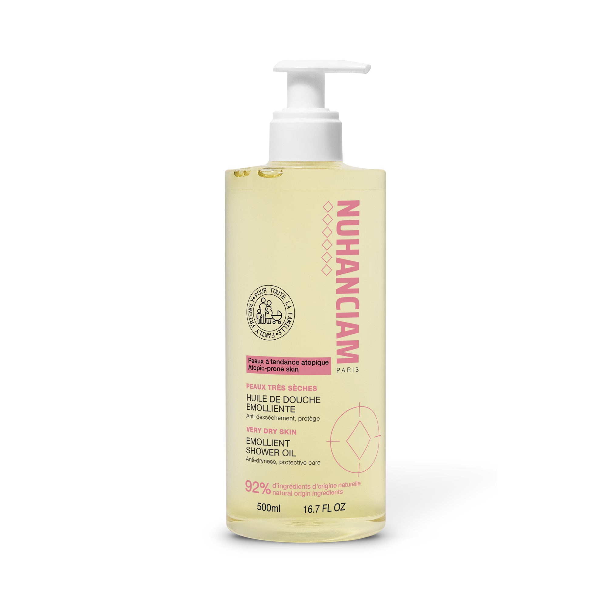 Huile de douche émolliente lavante